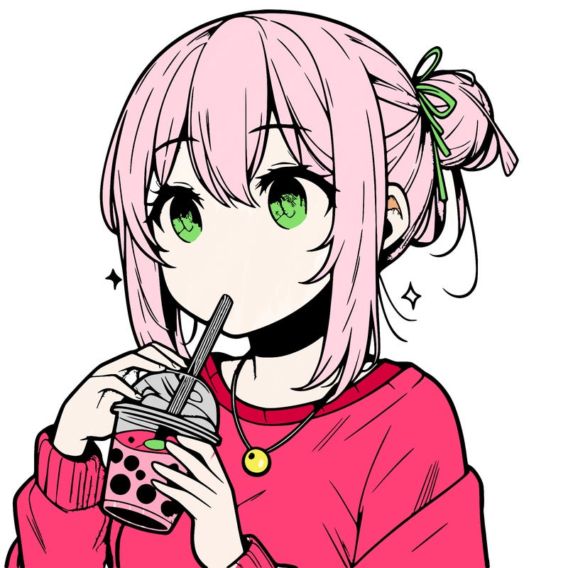 manga character drinking boba