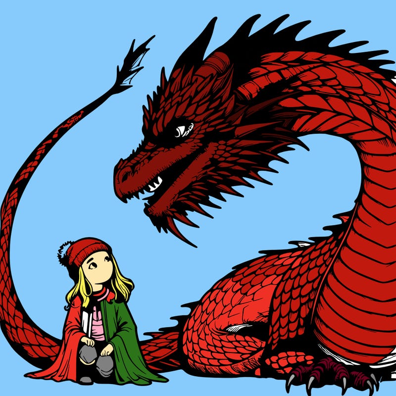 realistic dragon with a girl