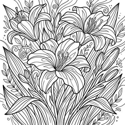 Unwind with this beautiful daylilies coloring page, thoughtfully designed for seniors. Featuring clear, bold outlines and intricate floral details, it offers a relaxing and engaging creative escape.
