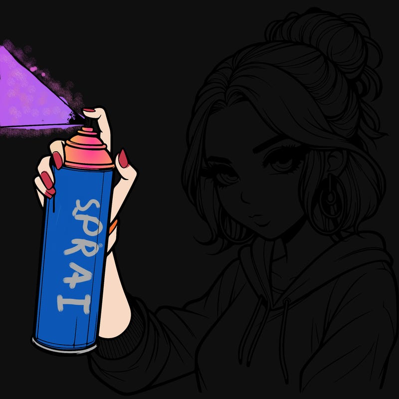 a realistic girl spray painting