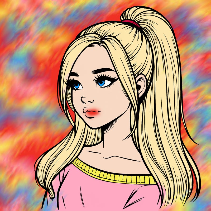 realistic girl with a high ponytail