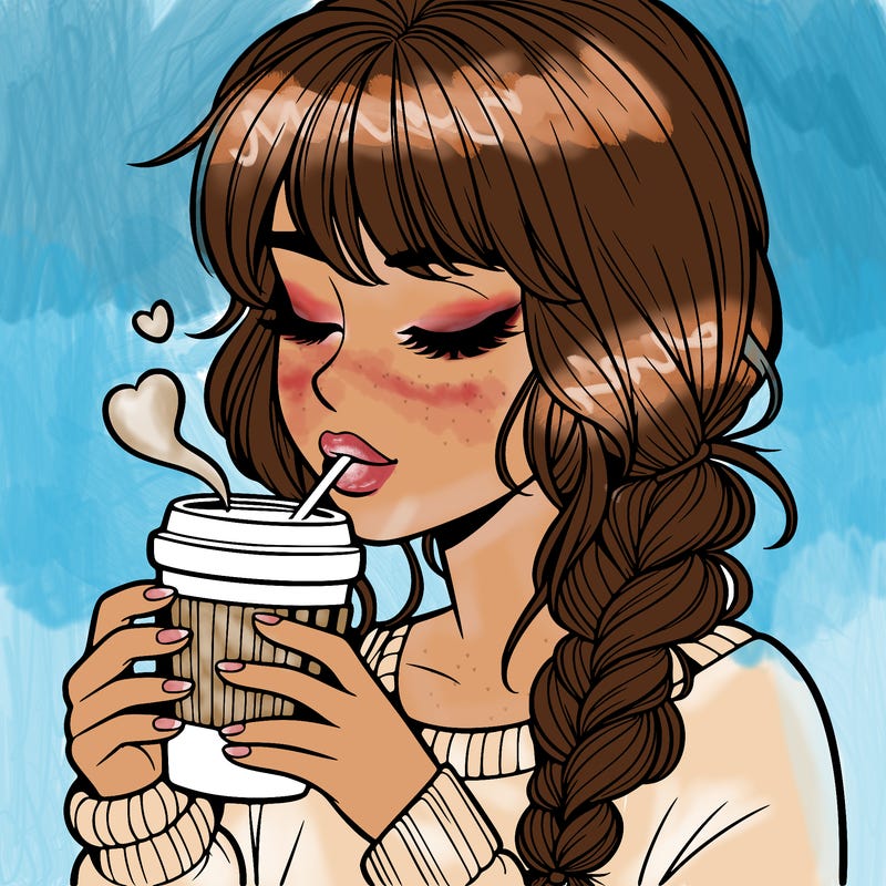realistic girl drinking coffee
