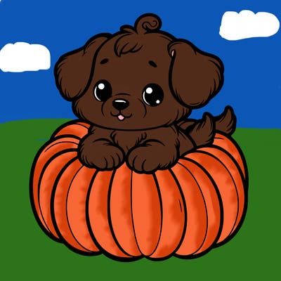cute little puppy in a pumpkin