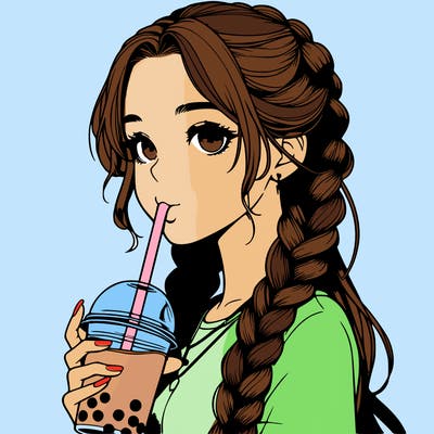 realistic girl with braided hair drinking boba