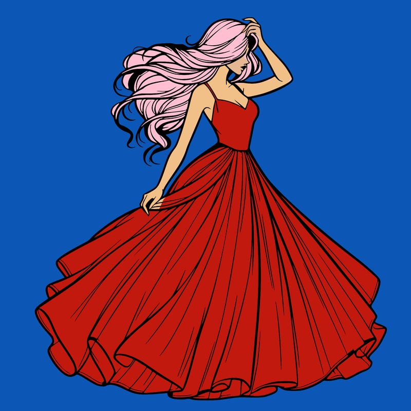 realistic woman with dress flowing in the wind