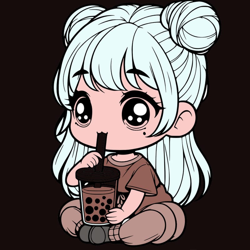 realistic little girl drinking boba