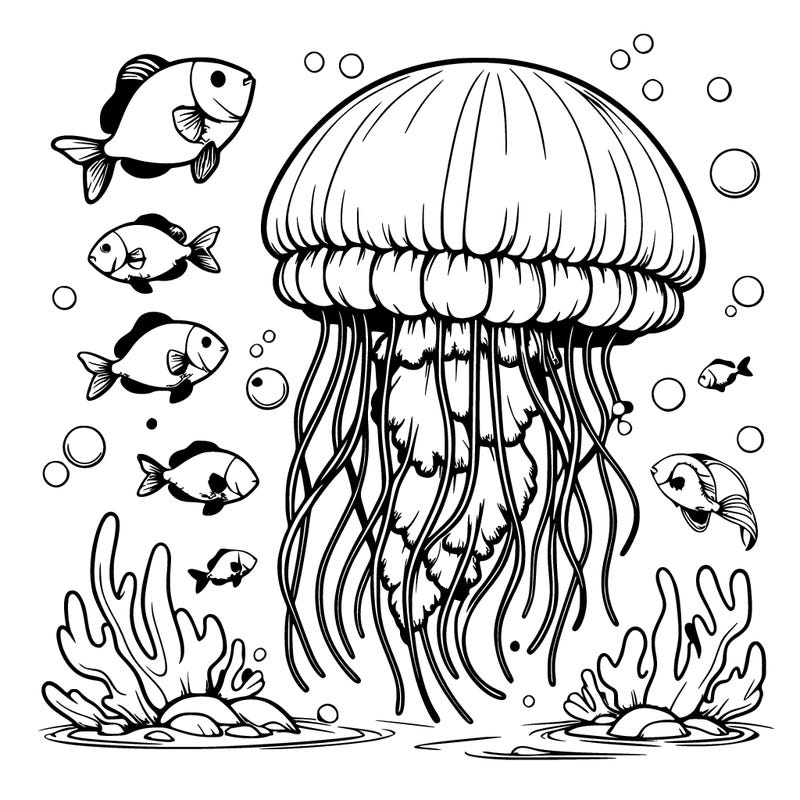 realistic jellyfish with fish swimming