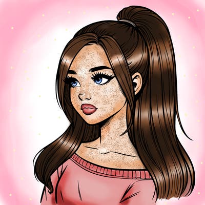 realistic girl with a high ponytail