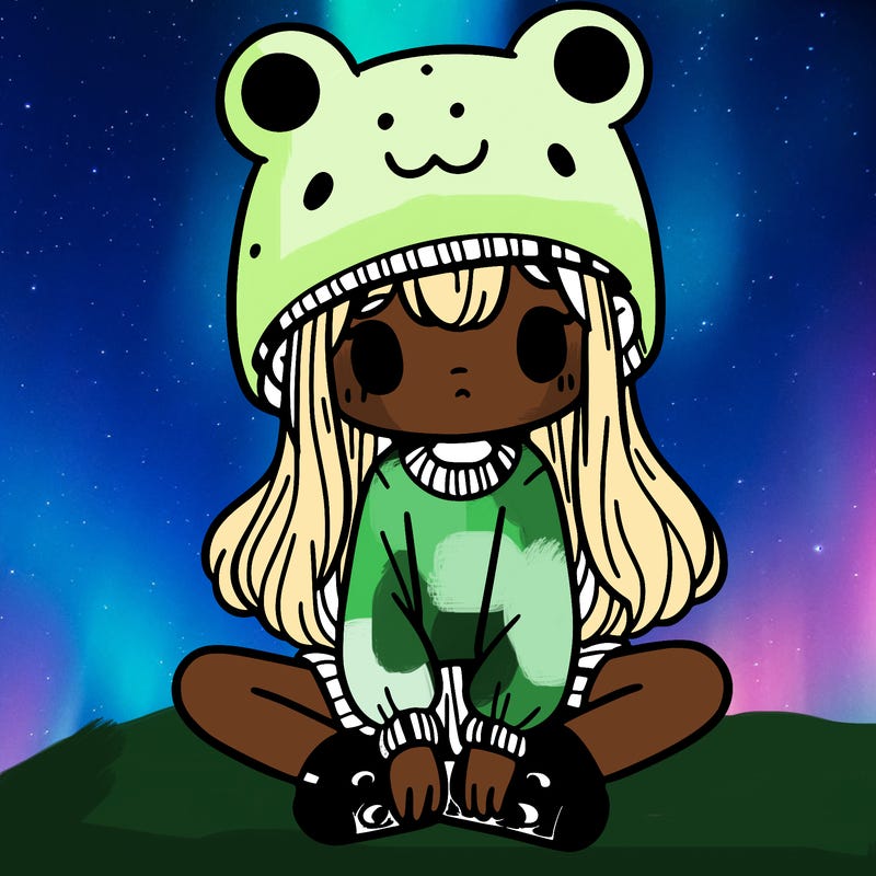 a girl wearing a frog hat and some frog socks