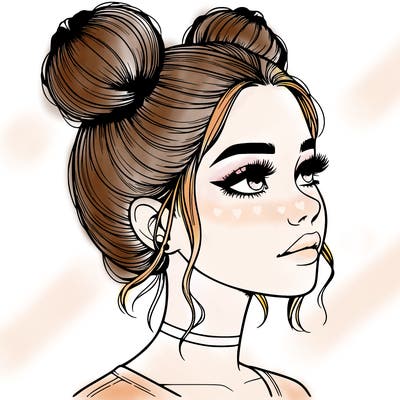 realistic girl with buns on the top of her head