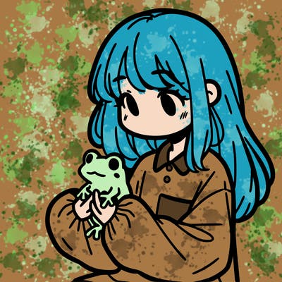 girl with long hair and a oversized shirt. and she is holding a frog