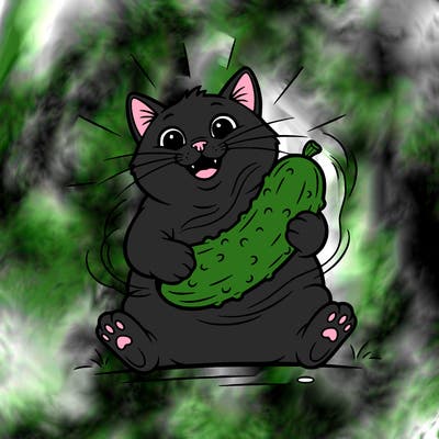 happy cat with a pickled