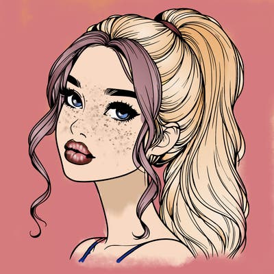 realistic girl with a ponytail on her hair and lips