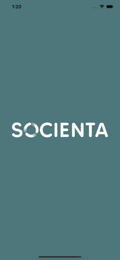 Socienta - Socienta app splash screen featuring the brand logo on a solid teal background.