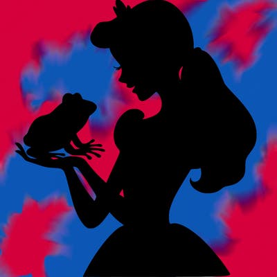 a shadow of a princess holding a frog realistic