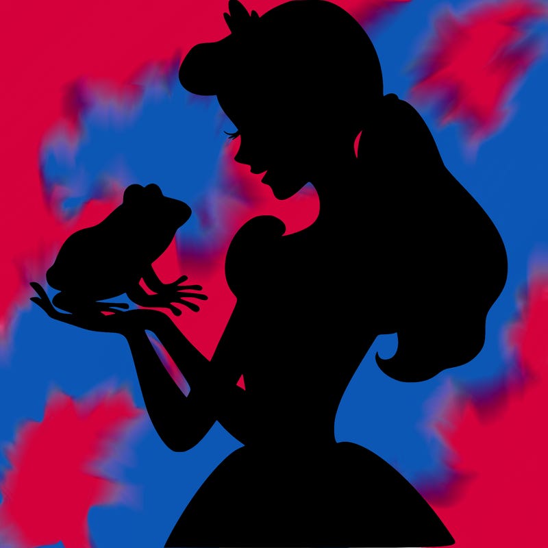 a shadow of a princess holding a frog realistic