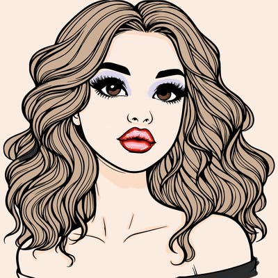 realistic girl with wavy hair and lips