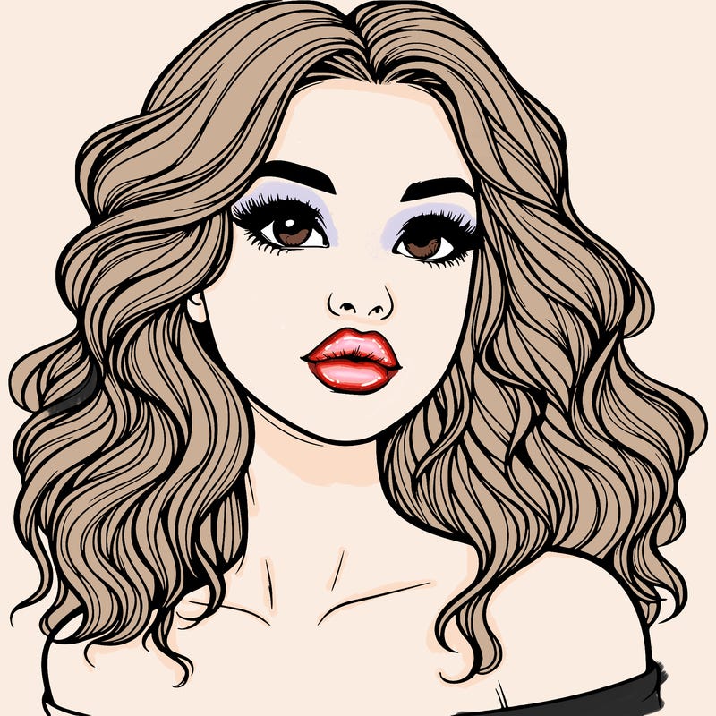 realistic girl with wavy hair and lips