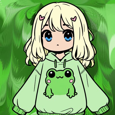 girl wearing frogging sweatshirt