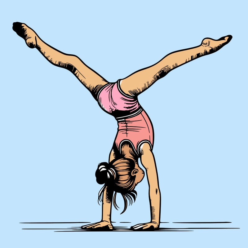 realistic gymnastic hand stand girl in four splits