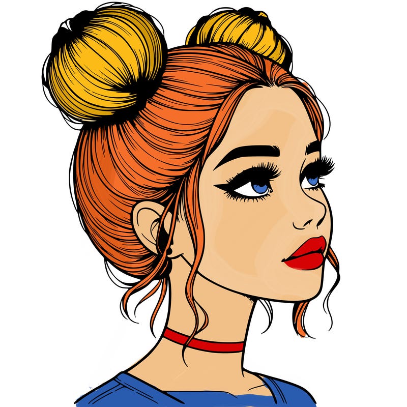 realistic girl with buns on the top of her head