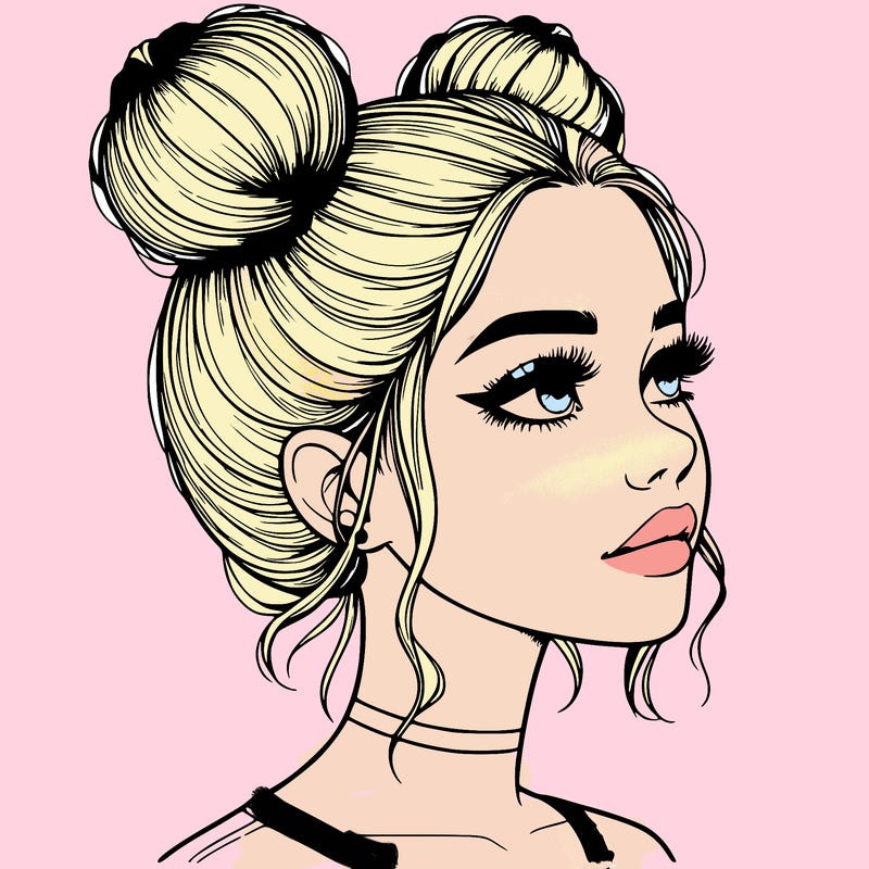 realistic girl with buns on the top of her head