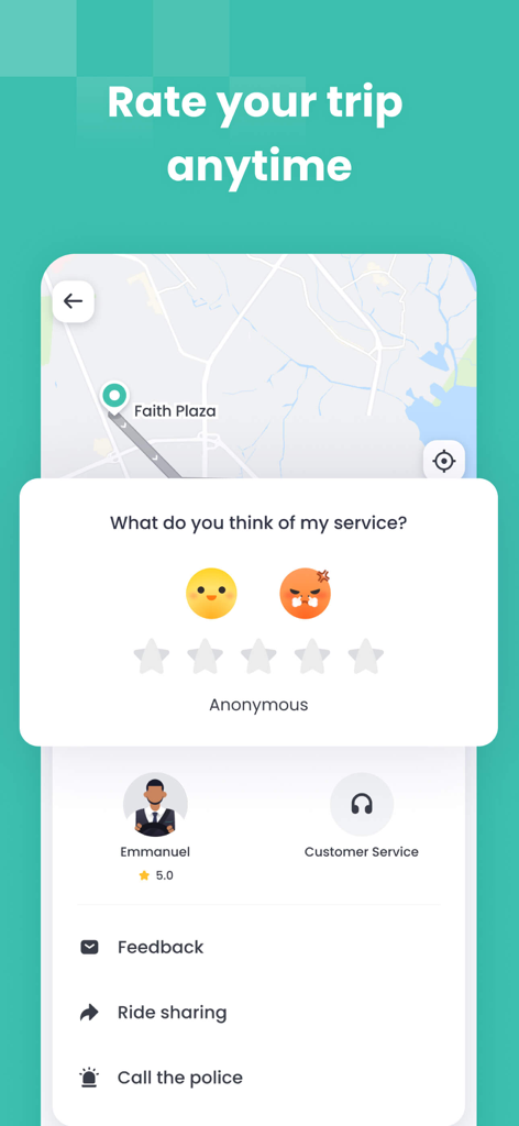 Lagride - Lagride app screen displaying trip rating options and driver information