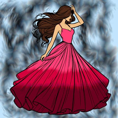 realistic woman with dress flowing in the wind