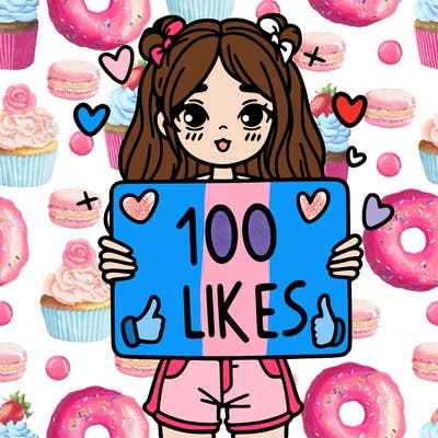 girl holding a sign saying 100 likes