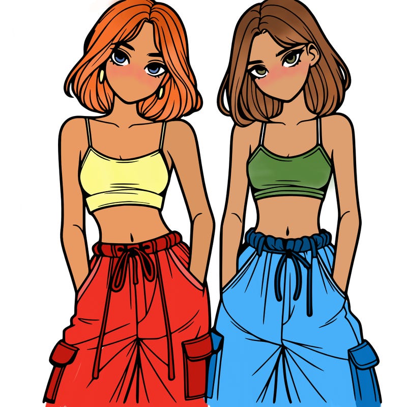 two girls with crop top with baggy pants