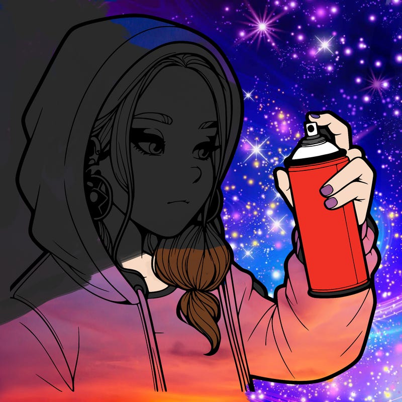 a realistic girl, spray painting