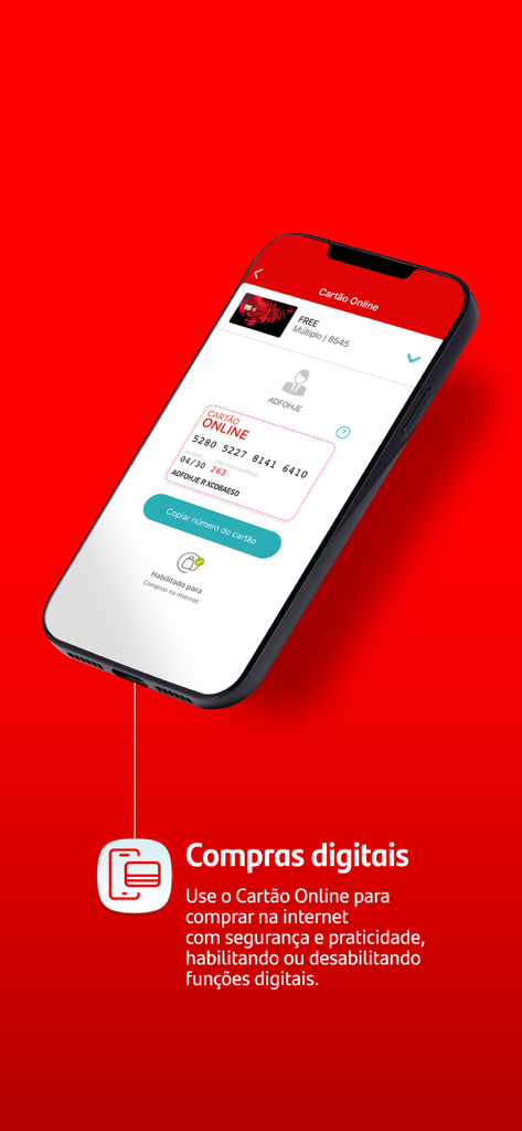 Smartphone screen displaying the Santander Way virtual card for secure online shopping