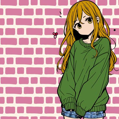 manga teen girl  in a sweater and baggy pants
