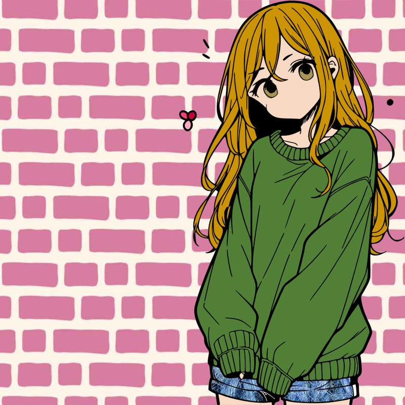 manga teen girl  in a sweater and baggy pants