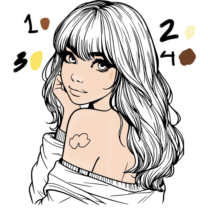 realistic girl with bangs looking over her shoulder