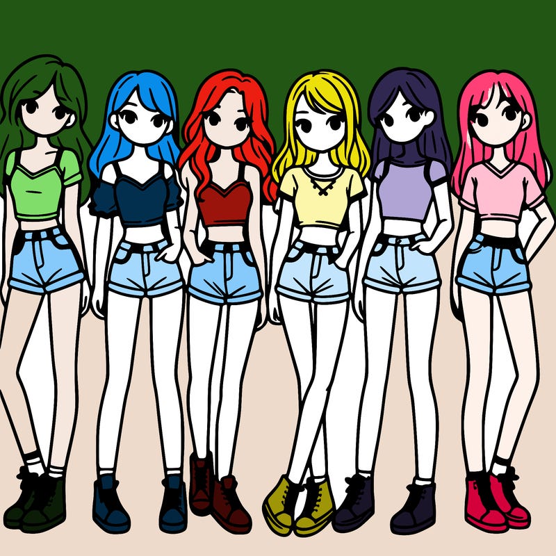 a group of girls wearing crop tops and shorts