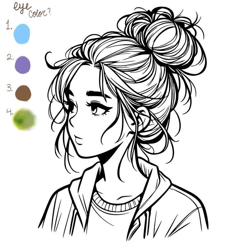 realistic teenage girl with a messy bun