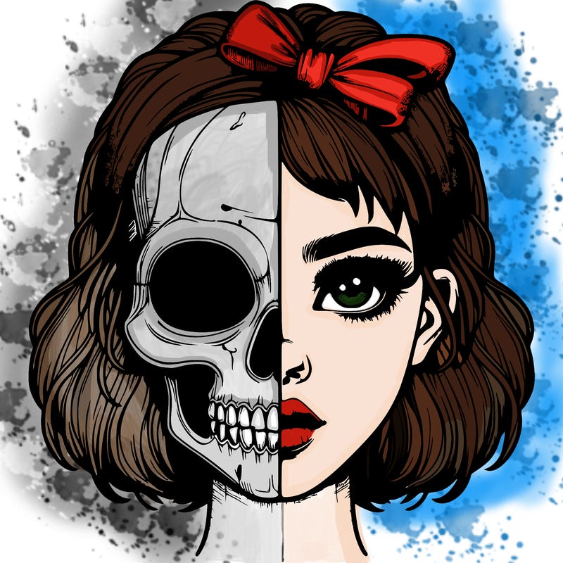 realistic girl with half skull mask