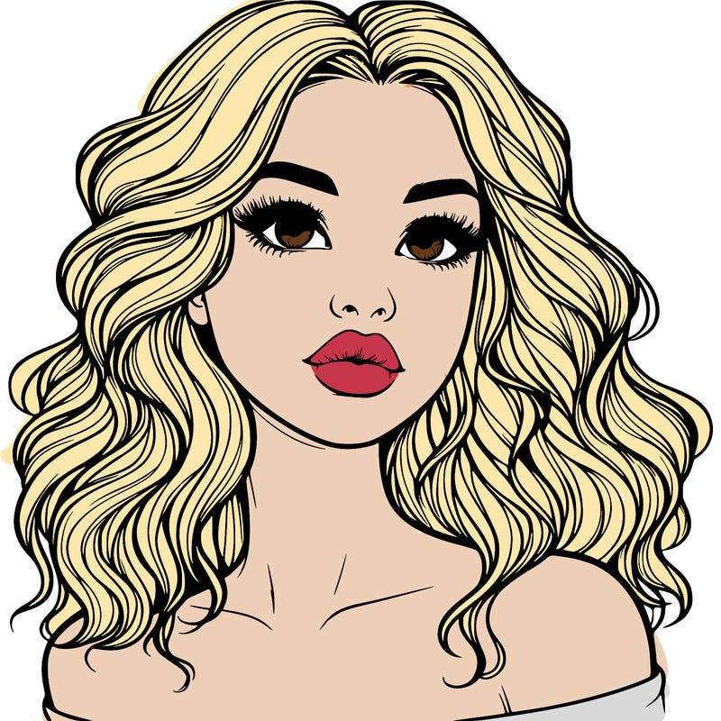 realistic girl with wavy hair and lips