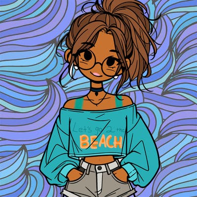 girl with a messy ponytail glasses a baggy crop top and jean shorts