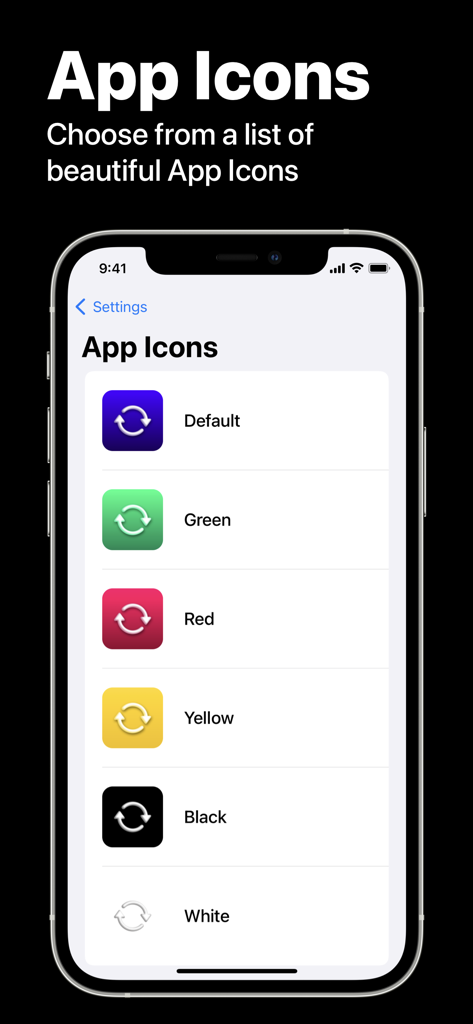 Subscription Manager - Recur - Menu screen in Recur app showing different color options for the app icon
