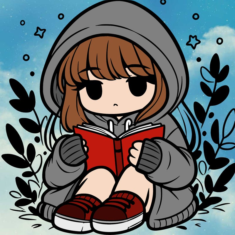 girl in oversized hoodie reading a book