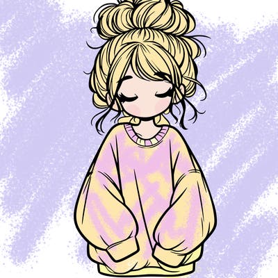 girl with baggy sweatshirt and messy bun