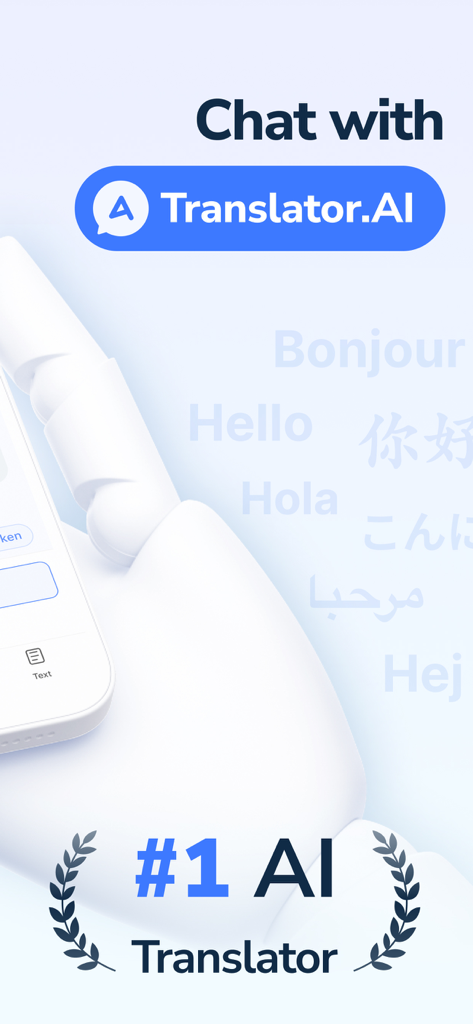 Interfaz de la aplicación Translator AI mostrando la función de chat y el ranking del traductor de IA número uno