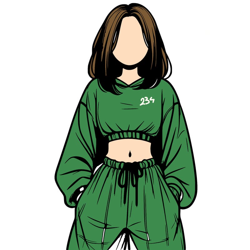 realistic girl faceless with baggy pants and a crop top