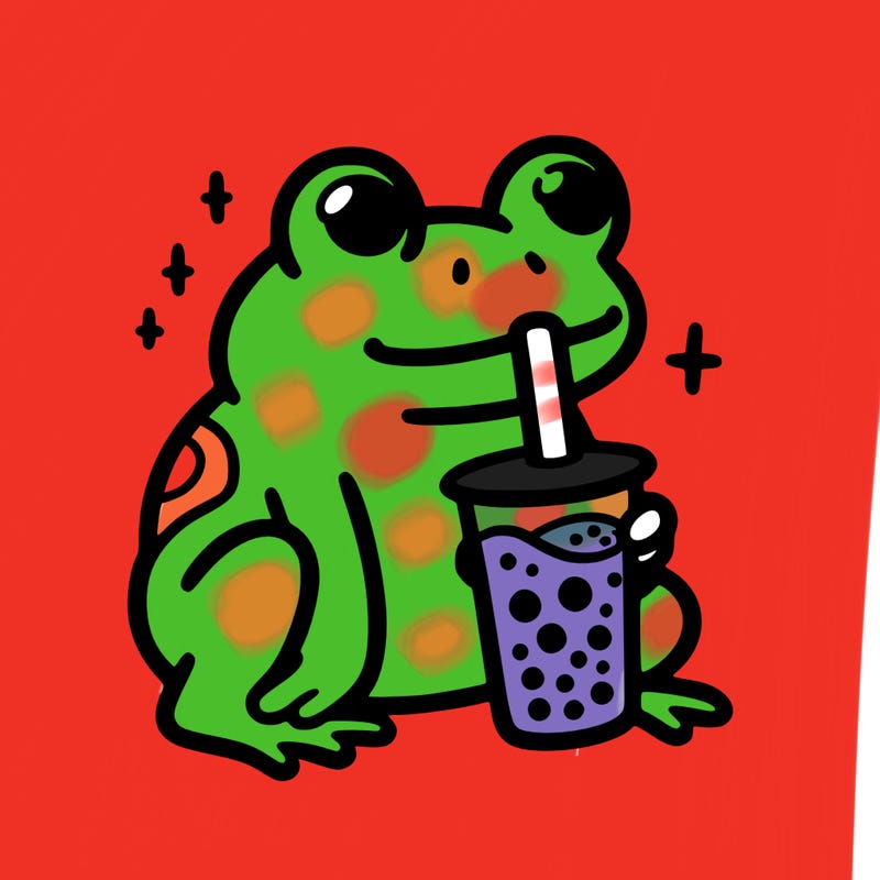 frog drinking boba tea