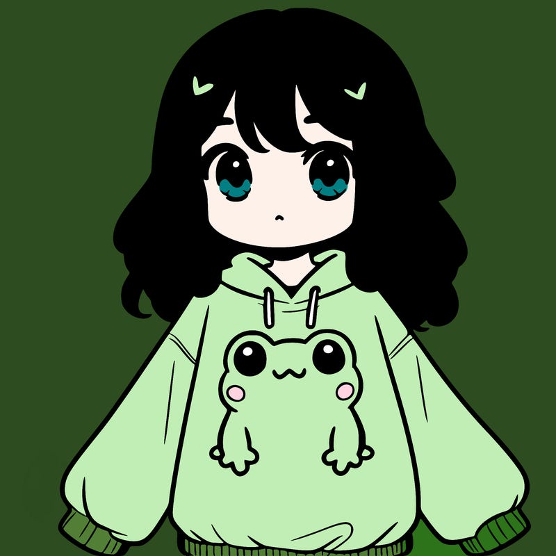 girl wearing frogging sweatshirt