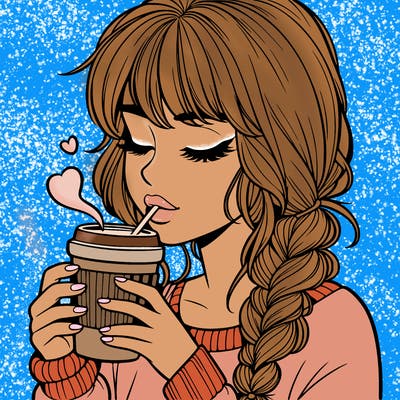 realistic girl drinking coffee