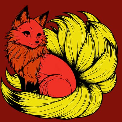 realistic detailed 9 tailed anime fox