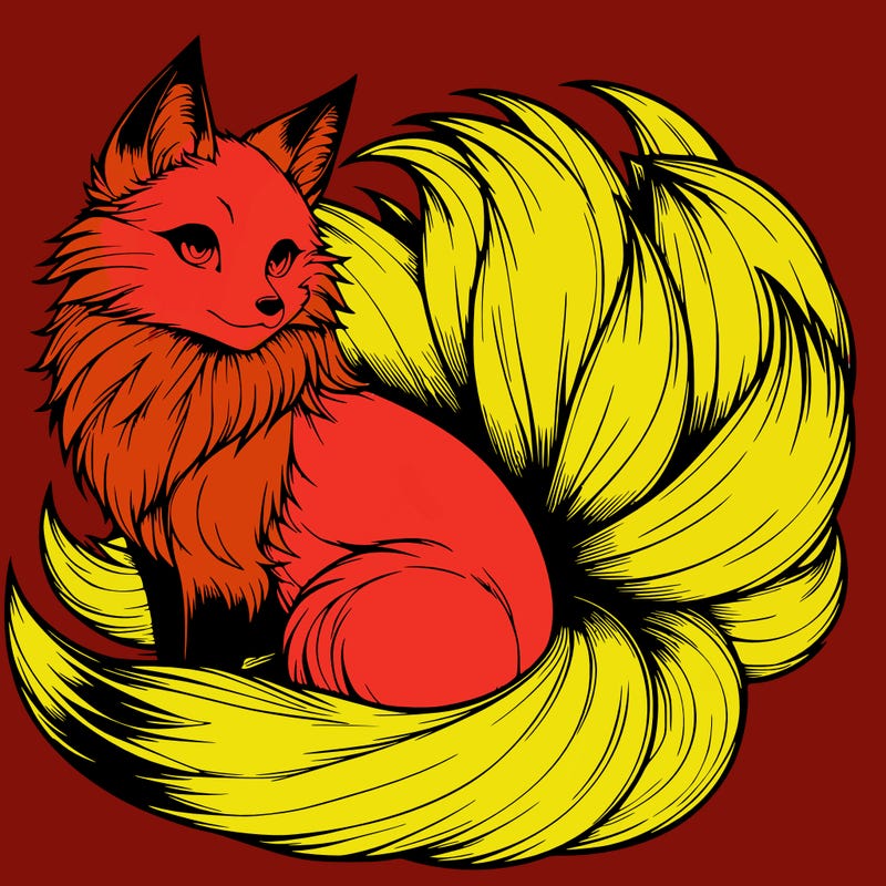 realistic detailed 9 tailed anime fox